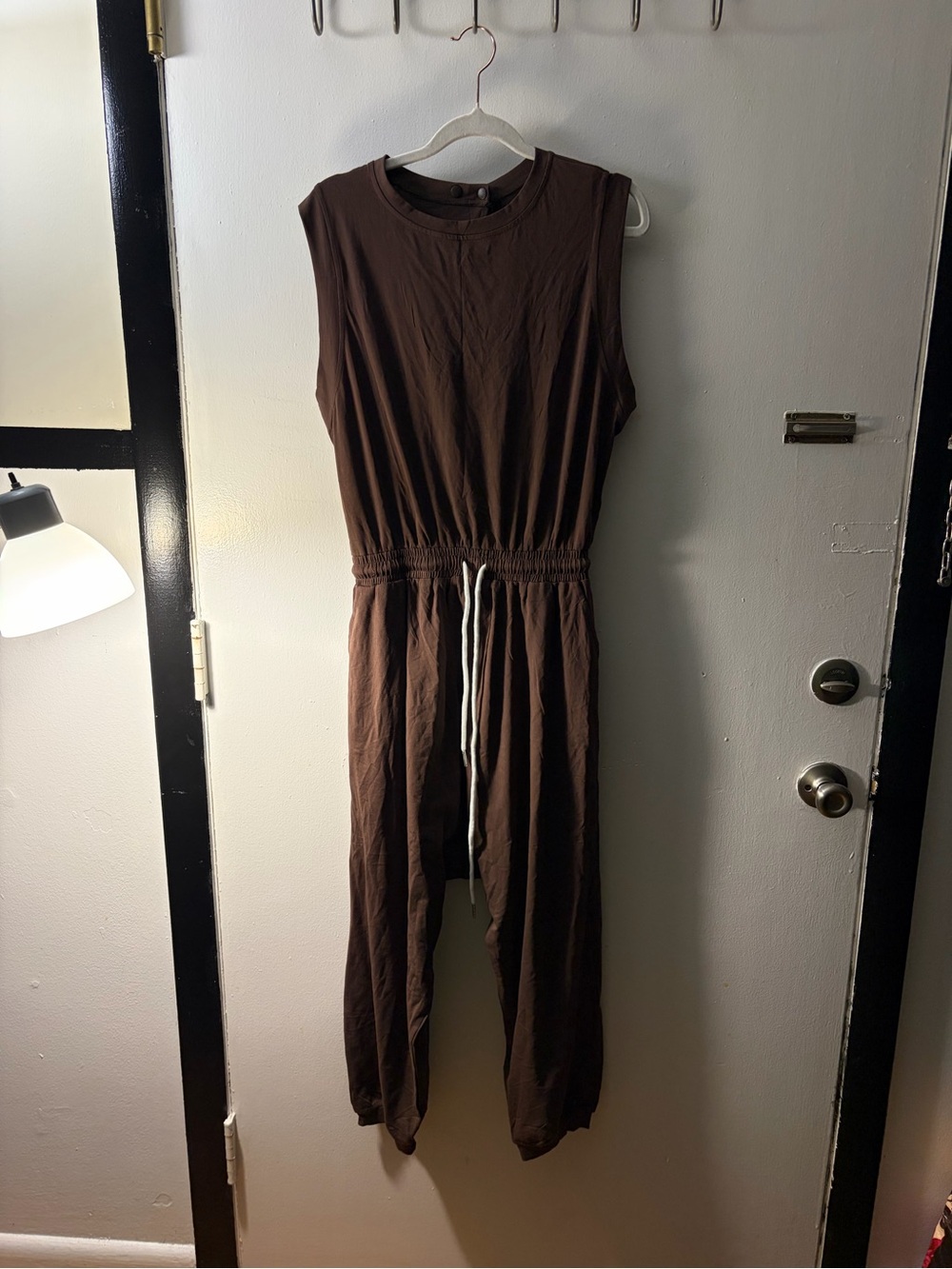 Sleeveless Brown Jumpsuit with Drawstring Waist